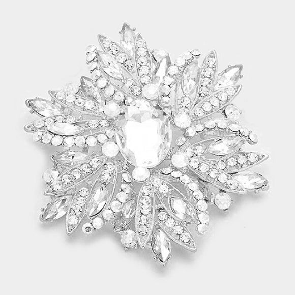Large Silver Clear Rhinestone Brooch ( 1041 )