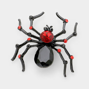 3" Jet Black and Red Crystal Spider Brooch Pin ( 1052 )