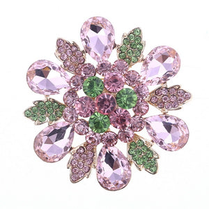 2 1/2" Pink and Green Crystal Brooch with Gold Accents