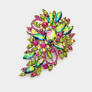 3.25" Gold Green AB Rhinestone Brooch Pin ( 1246 )