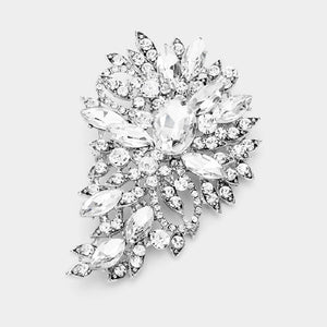 3.25" Silver Clear Rhinestone Brooch Pin ( 1246 )