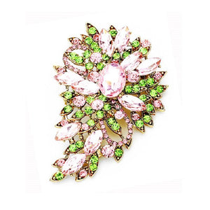 3.25" Gold Pink and Green Rhinestone Brooch Pin ( 1246 PKGR ) - Ohmyjewelry.com