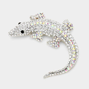Large 4" Silver and Clear and AB Rhinestone Alligator Brooch Pin ( 1247 ) - Ohmyjewelry.com