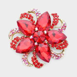 Large 3" Gold Red Flower Pin Wheel Brooch Pin ( 1304 RED)