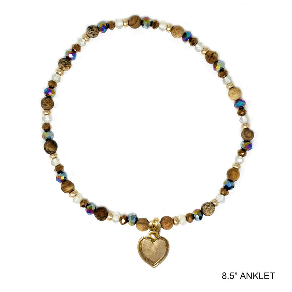 BROWN GOLD STRETCH ANKLET HEART ( 351 WGBR )