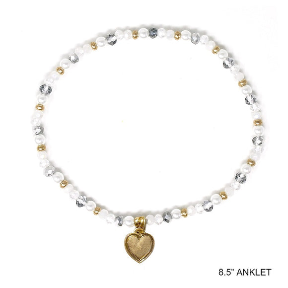 WHITE GOLD STRETCH ANKLET HEART ( 351 WGPR )