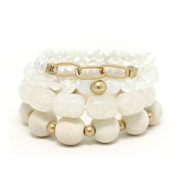 GOLD WHITE STONE STRETCH BRACELET ( 2285 WGWH )