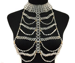 Clear Beaded Halter Layered Body Chain with Gold Accents ( 6026 )