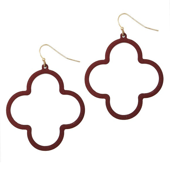 Burgundy Clover Design Dangling Earrings ( 334 )