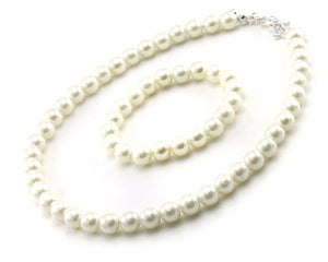 Children's Cream Pearl Beaded Necklace and Bracelet Set(QKS 295CR)