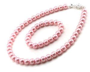 Children's Pink Pearl Beaded Necklace and Bracelet Set ( QKS 295PK)