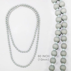 Long Light Gray Wooden Beaded Necklace