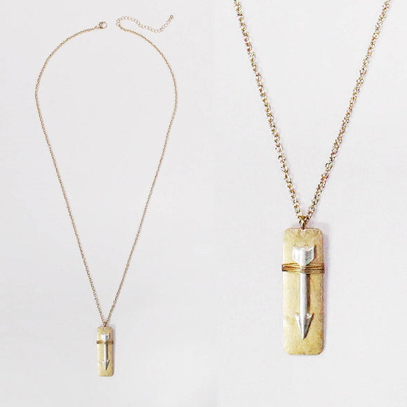 Long Worn Gold Necklace with Two Tone Arrow Pendant ( 1317 )