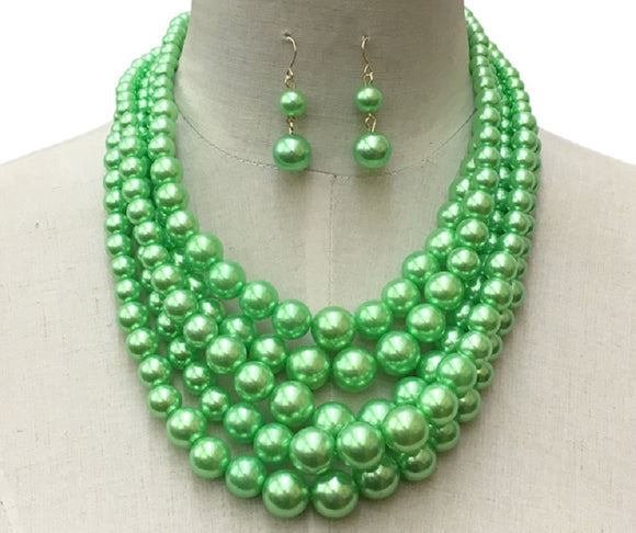 Mint Green 5 Layer Pearl Beaded Necklace ( 10551 )