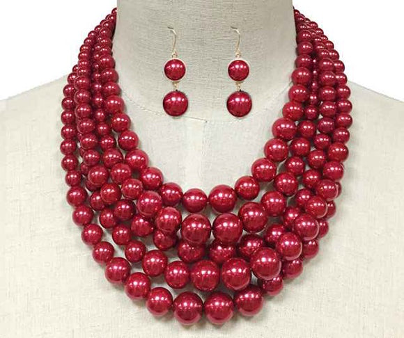 Red 5 Layer Pearl Beaded Necklace ( 10551 )