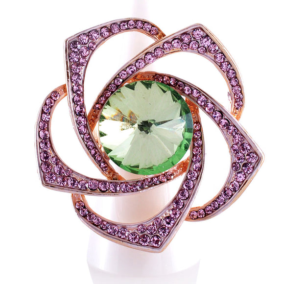 GOLD STRETCH RING PINK GREEN STONES ( 1295 )