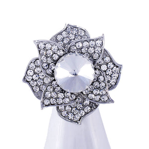 SILVER FLOWER RING CLEAR STONES ( 1311 RHCL )