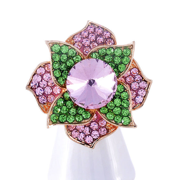 GOLD FLOWER RING PINK GREEN STONES ( 1311 PNG )