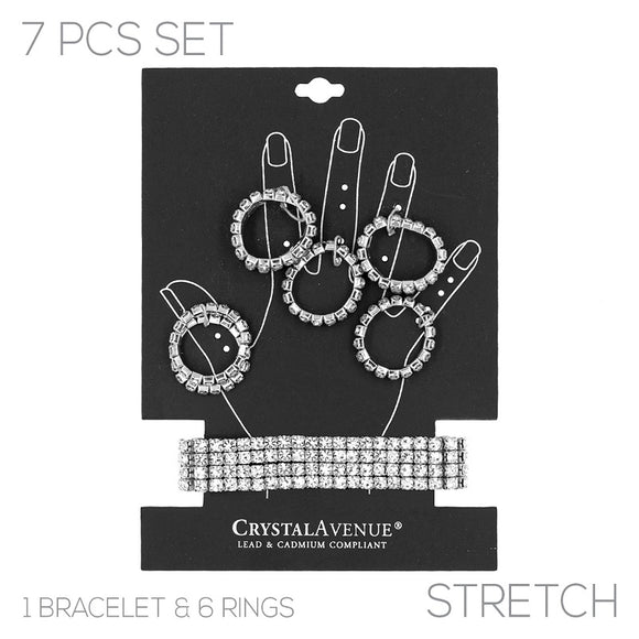SILVER STRETCH BRACELET STRETCH RINGS CLEAR STONES ( 1512 CRS )