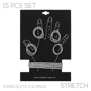 SILVER RING BRACELET SET CLEAR STONES ( 1513 CRS )