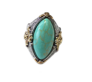 SILVER GOLD RING TURQUOISE STONE SIZE 8 ( 3112 TQ SIZE 8 )
