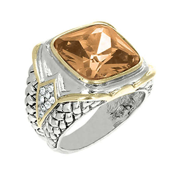 SILVER GOLD RING CHAMPAGNE STONE SIZE 7 ( 3197 CH ) - Ohmyjewelry.com