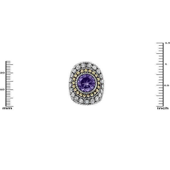 TWO TONED OVAL RING WITH PURPLE RHINESTONES SIZE 9 ( 3198 AMY )