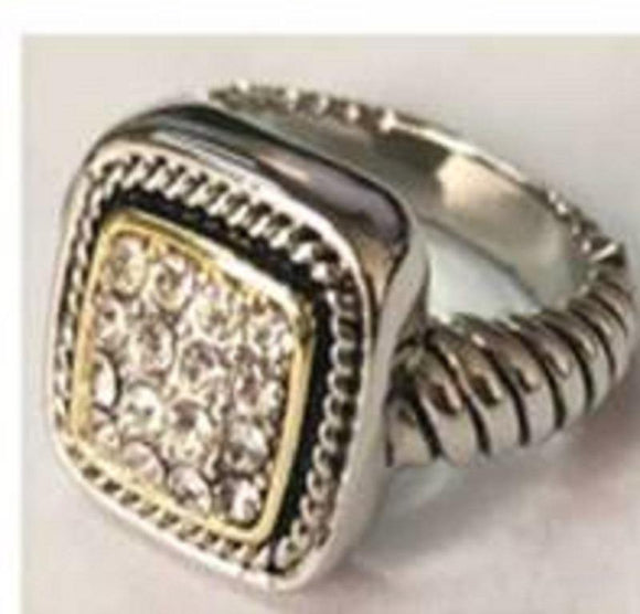 SILVER GOLD RING CLEAR STONES SIZE 8 ( 3206 ) - Ohmyjewelry.com