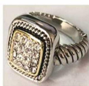 SILVER GOLD RING CLEAR STONES SIZE 9 ( 3206 ) - Ohmyjewelry.com