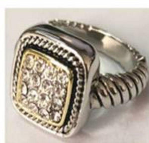 SILVER GOLD RING CLEAR STONES SIZE 7 ( 3206 ) - Ohmyjewelry.com
