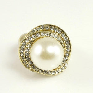 .8" Cream Pearl with Clear Rhinestone Gold Stretch Ring ( 2075 ) - Ohmyjewelry.com