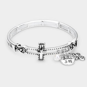 SILVER STRETCH BRACELET JOHN 3:16 CHARMS ( 01003 ASPL )