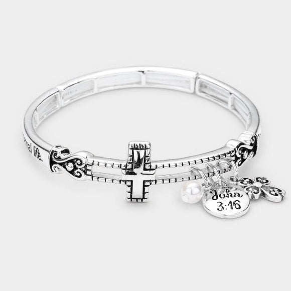 SILVER STRETCH BRACELET JOHN 3:16 CHARMS ( 01003 ASPL )