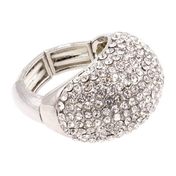 SILVER STRETCH RING WITH CLEAR STONES ( 2097 )