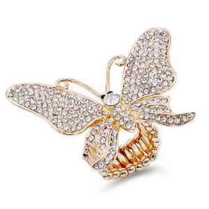 GOLD BUTTERFLY STRETCH RING CLEAR STONES ( 2189 GDCL )