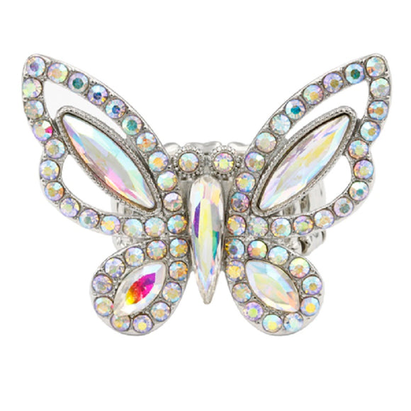SILVER BUTTERFLY STRETCH RING AB STONES ( 2406 SVAB )