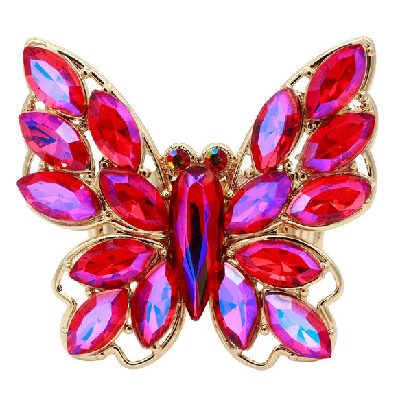 GOLD BUTTERFLY STRETCH RING PURPLE AB STONES ( 2414 GDRB )