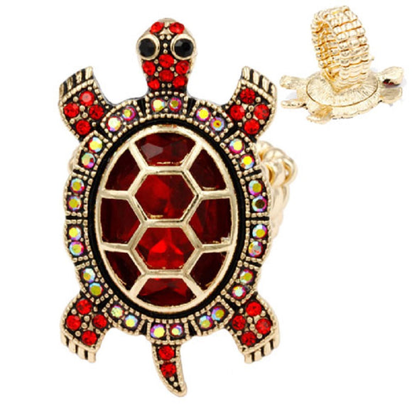 GOLD TURTLE STRETCH RING RED STONES ( 2703 GRD )