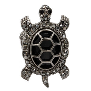 HEMATITE TURTLE STRETCH RING BLACK HEAMTITE STONES ( 2703 BK )