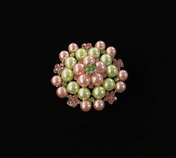 PINK GREEN PEARLS STONES BROOCH ( 06690 ) - Ohmyjewelry.com