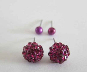 2 Fuchsia Pink Ball Stud Earrings ( 05699 )