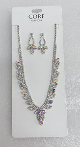 SILVER NECKLACE SET CLEAR AB STONES ( 2023 RCRYAB )
