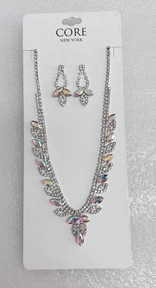SILVER NECKLACE SET CLEAR AB STONES ( 2023 RCRYAB )