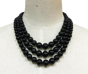 BLACK COLORED PEARL NECKLACE WITH MATCHING EARRINGS ( 30782 ) - Ohmyjewelry.com