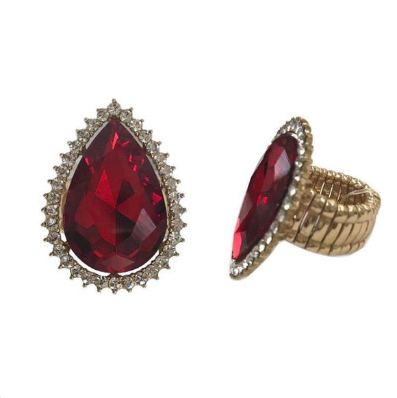 GOLD STRETCH RING CLEAR RED STONES ( 132 GRD ) - Ohmyjewelry.com