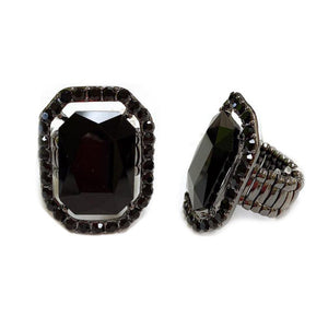 SILVER STRETCH RING BLACK STONES ( 168 ) - Ohmyjewelry.com