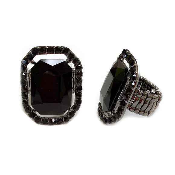 SILVER STRETCH RING BLACK STONES ( 168 ) - Ohmyjewelry.com