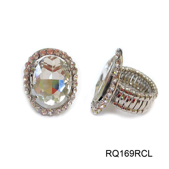 SILVER STRETCH RING WITH CLEAR STONES ( 169 RCL )