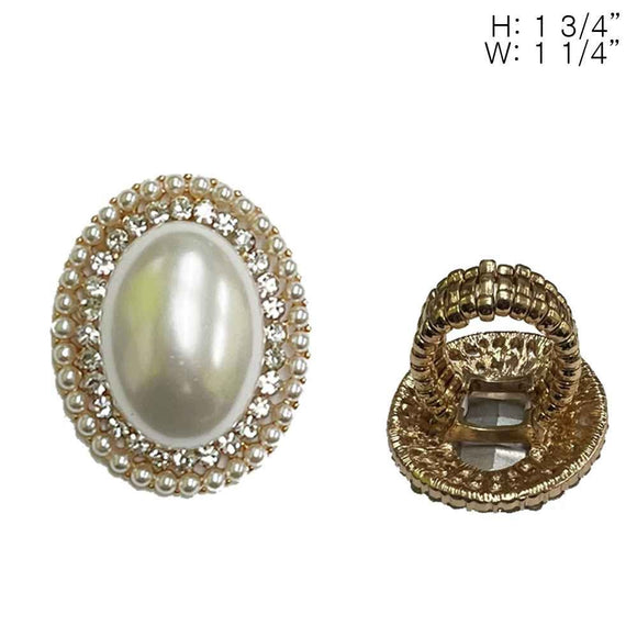 GOLD STRETCH RING CLEAR STONES PEARLS ( 194 GCR )