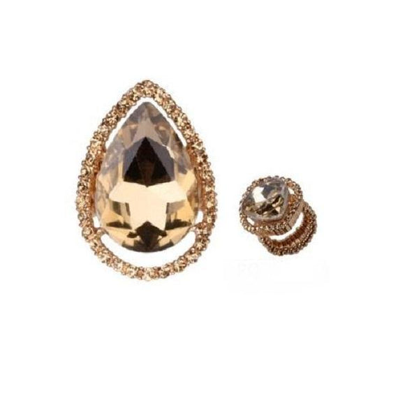 Brown Teardrop Stretch Ring in Gold Setting ( RQ22 ) - Ohmyjewelry.com